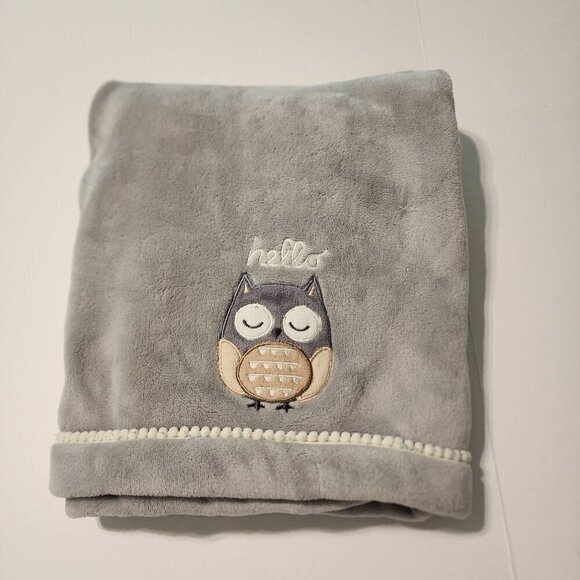 Gray baby blanket Hello owl Just Born - Picture 1 of 4